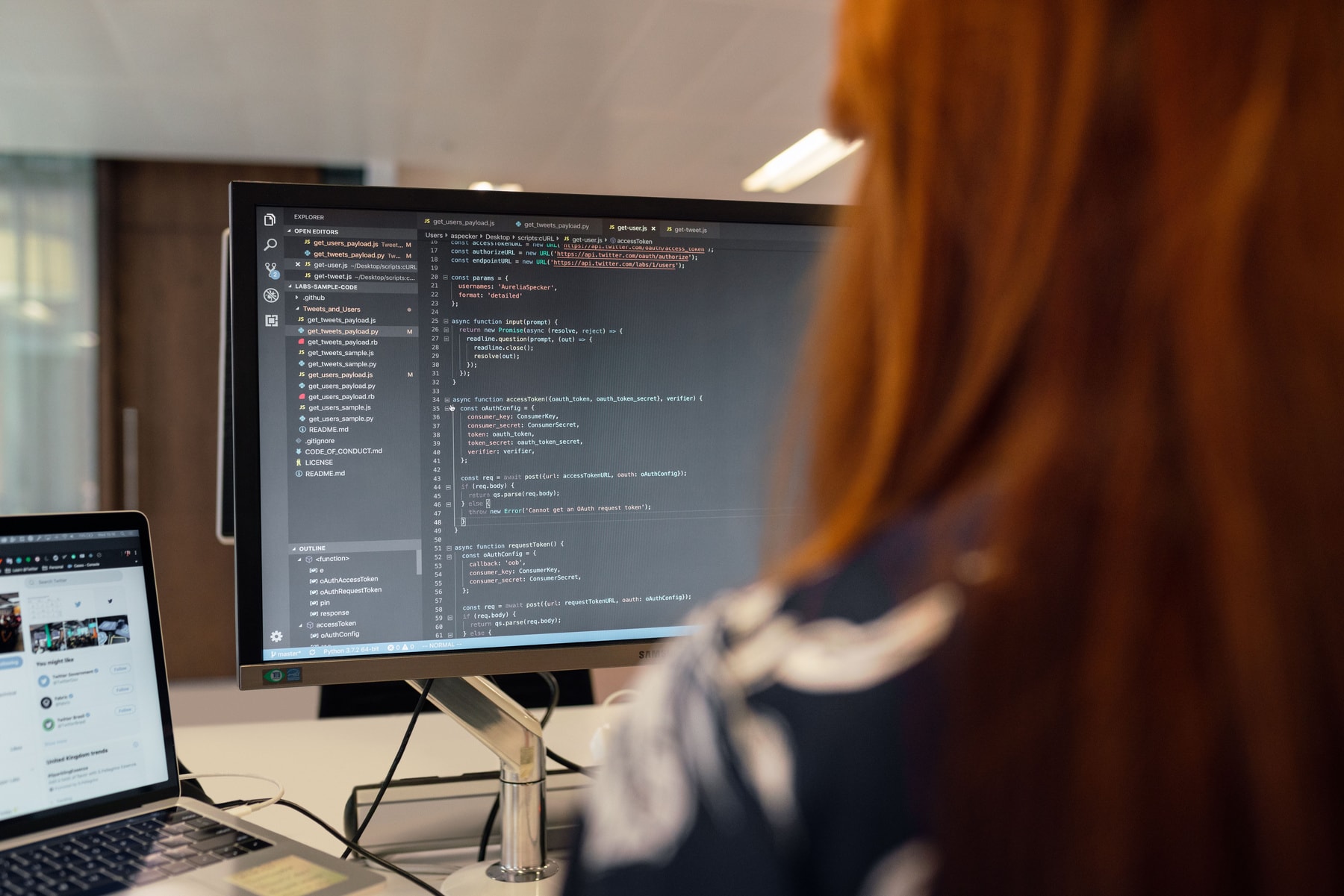 Integration code on a developer's screen
